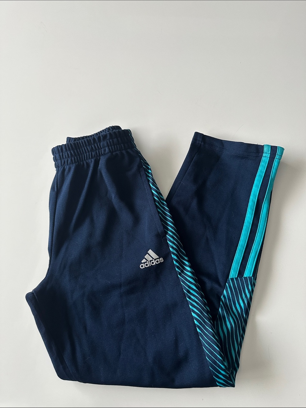 adidas Kids Navy Joggers with Teal Stripes